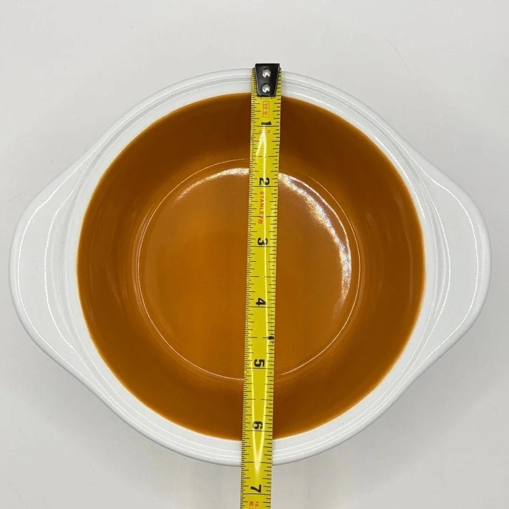 Pampered Chef Mini Casserole Dish with Lid White Orange holds 3‎ Cups